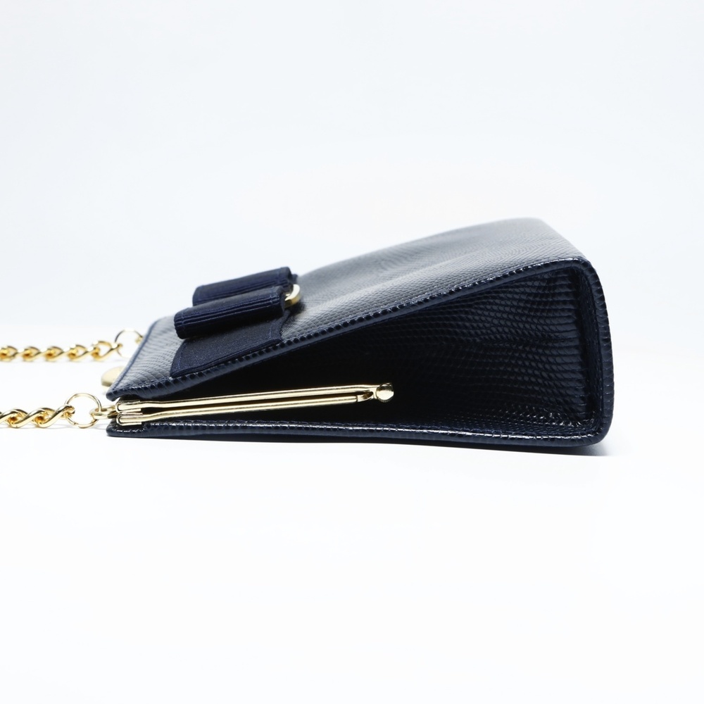 Salvatore Ferragamo Vara Mini Chain Shoulder Bag in Navy - Picture 7 of 13
